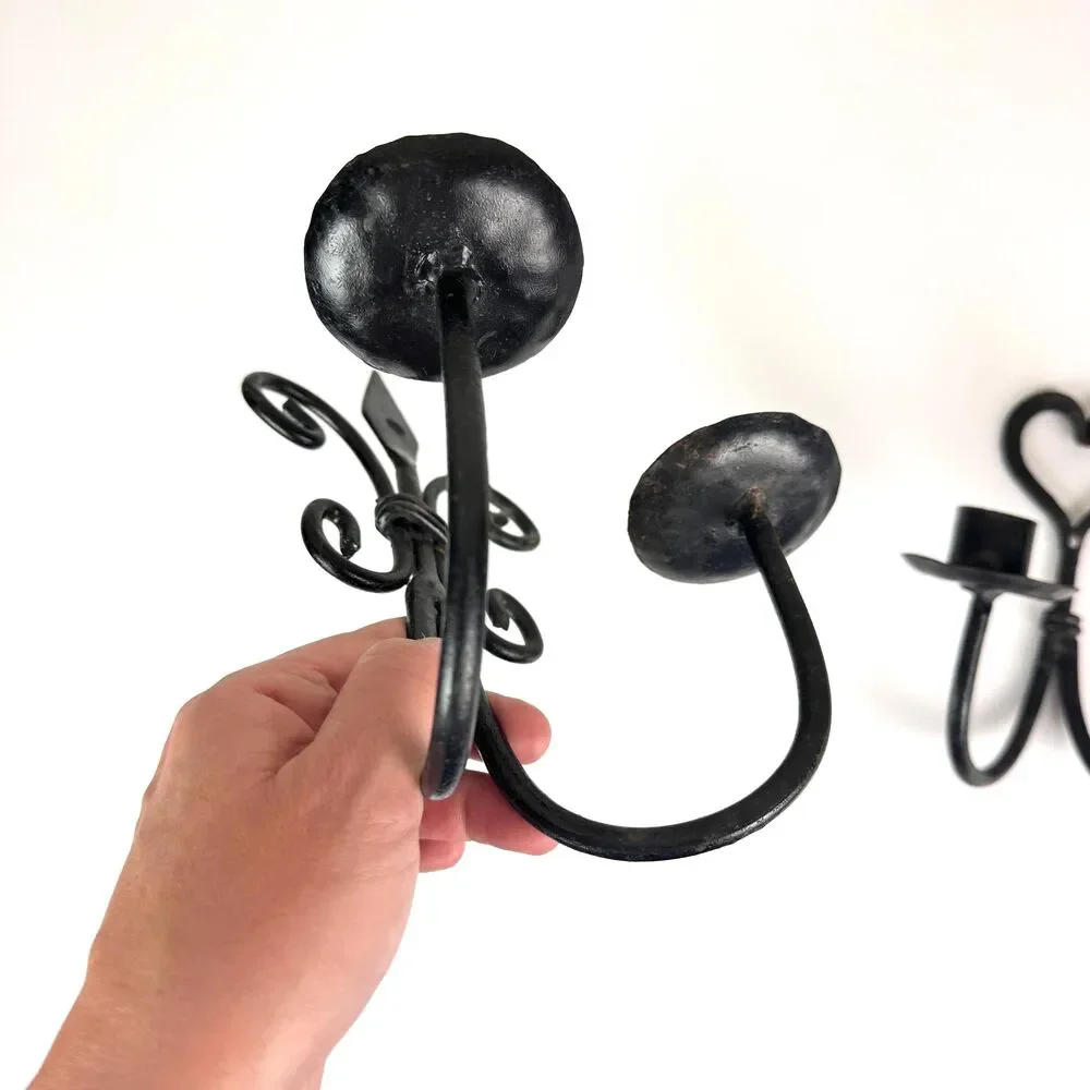 Vintage Wrought Iron Candle Sconces / Whimsigoth Candle Holders / Moody Decor
